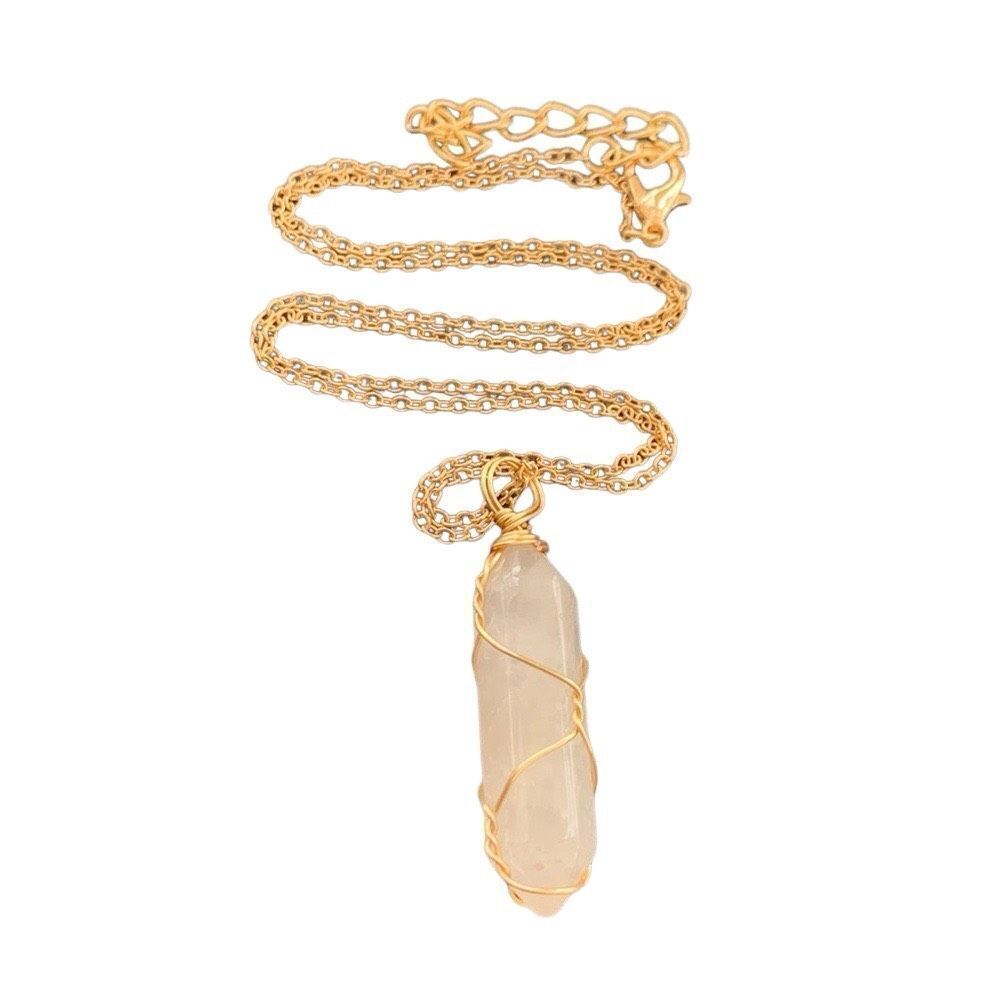 Men’s Handmade White Pink Healing Hexagon Pendant Necklace - Boho Spiritual